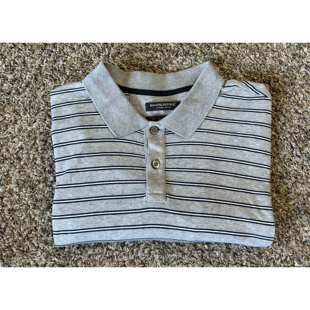 Banana Republic Lux Touch Polo 2XL Tall Gray Striped